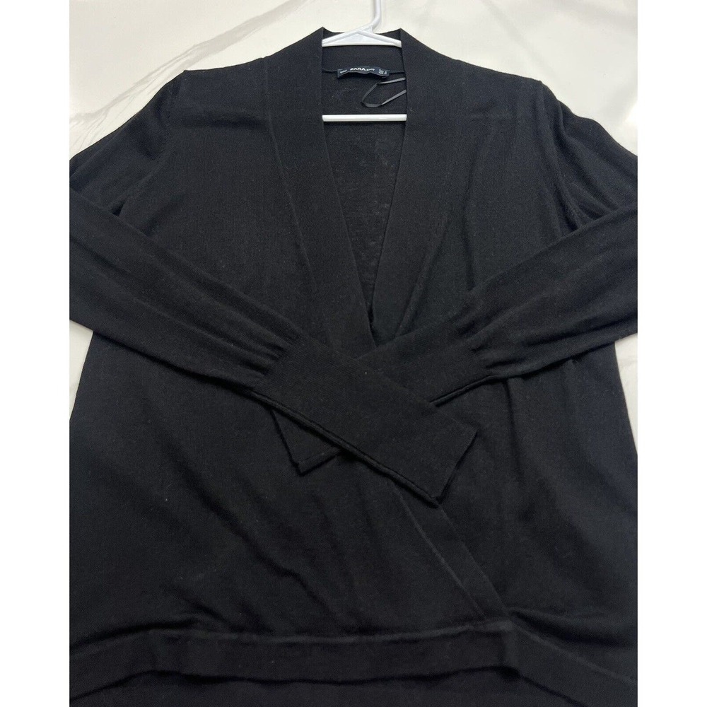 Zara Knit Womens Black Faux Wrap Long Sleeve Pullover Casual Wide Cuff Sz Medium